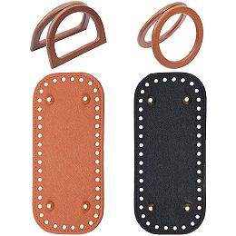 WADORN 4pcs Wooden Bag Handle Replacement with 2 Colors Crochet Leather Bag Bottoms, 4.6/5.3 Inch Wooden D-Shaped Round Purse Handle 18cm Oval Long Bag Nail Bottom Shaper for DIY Handmade Bag Making