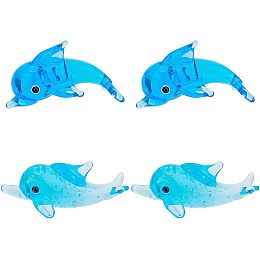 Arricraft 6 Pcs Glass Dolphin Figurine, 2 Styles Hand-Blown Sea Animal Sculpture Deep Sky Blue Transparent Crystal Dolphin Display Decorations Home Desk Ornaments