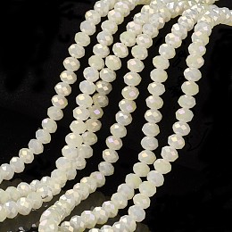 Honeyhandy Electroplate Glass Beads Strands, Imitation Jade Beads, Full Rainbow Plated, Faceted, Rondelle, White, 3x2mm, Hole: 0.8mm, about 165~169pcs/strand, 15~16 inch(38~40cm)