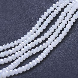 Honeyhandy Electroplate Glass Beads Strands, Imitation Jade Beads, AB Color Plated, Faceted, Rondelle, Snow, 6x5mm, Hole: 1mm, about 92~94pcs/strand, 17~17.5 inch(42.5~43.75cm)