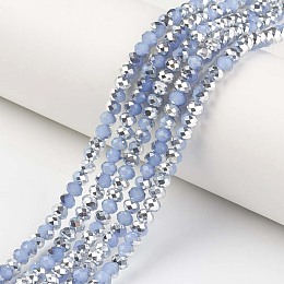 Honeyhandy Electroplate Glass Beads Strands, Imitation Jade, Half Silver Plated, Faceted, Rondelle, Light Sky Blue, 6x5mm, Hole: 1mm, about 92~94pcs/strand, 17~17.5 inch(42.5~43.75cm)