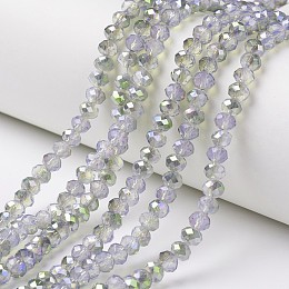 Honeyhandy Electroplate Glass Beads Strands, Imitation Jade Beads, Pearl Luster Plated, Half Green Plated, Faceted, Rondelle, Lavender, 8x6mm, Hole: 1mm, about 68pcs/strand, 15.5 inch(38.75cm)