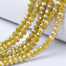 Arricraft Electroplate Glass Beads Strands, Pearl Luster Plated, Faceted, Rondelle, Yellow, 8x6mm, Hole: 1~1.4mm; about 67~72pcs/strand, 16.14~16.53 inches(41~42cm)