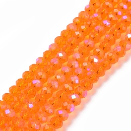 Honeyhandy Electroplate Glass Beads Strands, Half Rainbow Plated, Faceted, Rondelle, Orange, 4x3mm, Hole: 0.4mm, about 113~115pcs/strand, 41~42cm