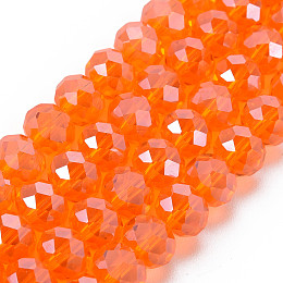 Honeyhandy Electroplate Glass Beads Strands, Pearl Luster Plated, Faceted, Rondelle, Coral, 6x5mm, Hole: 1mm, about 83~85pcs/strand, 38~39cm