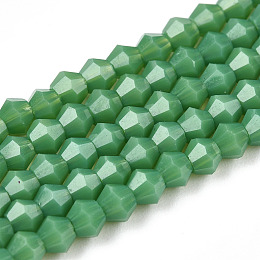 Opaque Solid Color Imitation Jade Glass Beads Strands, Faceted, Bicone, Sea Green, 2.9~3.3x3mm, Hole: 0.7mm,  about 113~115pcs/strand, 14.04~14.235 inch(36~36.5cm)