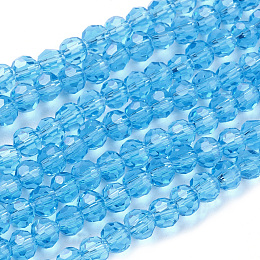 Honeyhandy Glass Beads Strands, Faceted, Round, Sky Blue, 4mm, Hole: 1mm, about 98pcs/strand, 13.7 inch