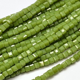 Honeyhandy Faceted Cube Glass Beads Strands, Yellow Green, 2x2x2mm, Hole: 0.5mm, about 200pcs/strand, 15.7 inch