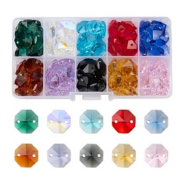 100Pcs 10 Colors Electroplate Glass Links Connectors, Faceted, for Chandelier Prism Beads Chain, DIY Craft Jewelry Decoration, Octagon, Colorful, 14x14x7.5mm, Hole: 1.6mm, 10colors, 10pcs/color, 100pcs/box