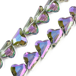 Electroplate Transparent Glass Beads Strands, AB Color Plated, Faceted, Heart, Violet, 12x10x5mm, Hole: 1mm, about 60Pcs/strand, 24.41 inch(62cm)