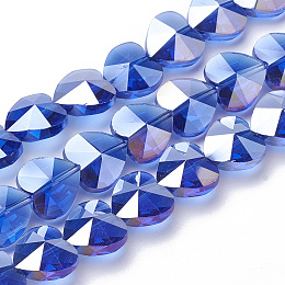 Honeyhandy Electroplate Glass Beads, AB Color Plated, Faceted, Heart, Blue, 10x10x6.5mm, Hole: 1mm