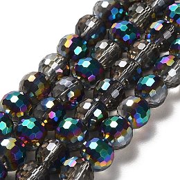 Honeyhandy Electroplate Glass Bead Strands, Multi-color Plated, Faceted(96 Facets), Round, Colorful, 8mm, Hole: 1mm, about 72pcs/strand, 21.8 inch