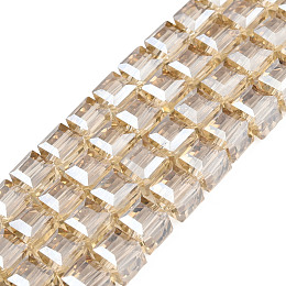 Honeyhandy Electroplate Glass Bead Strands, Faceted, Cube, BurlyWood, 6x6x6mm, Hole: 1mm, about 100pcs/strand, 21.6 inch