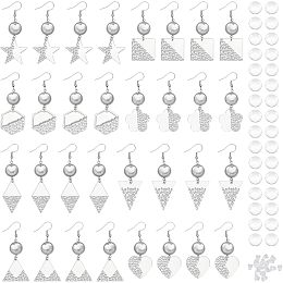 CHGCRAFT 16Pairs 8 Styles Earrings Wire Hooks Blanks DIY Earring Making Kits Including Transparent Glass Cabochons and Plastic Ear Nuts for DIY Craft Jewelry Making Supplies