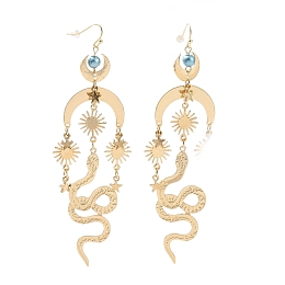 Honeyhandy Alloy Moon Sun with Snake Chandelier Earrings, Bohemia Style Long Drop Earrings for Women, Golden, 119mm, Pin: 0.7mm