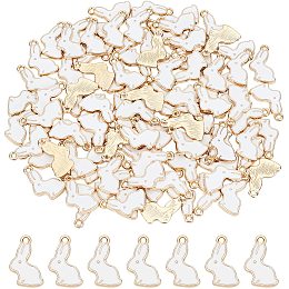 Arricraft 100 Pcs Easter Bunny Charms 17×11mm, Enamel Alloy Rabbit Charms, Metal Dangle Charms for Jewelry Making Bracelet Necklace ( Light Gold & White )