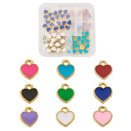 Honeyhandy Cheriswelry 180Pcs 9 Colors Zinc Alloy Enamel Charms, Heart, Golden, Mixed Color, 7x8mm, Hole: 1mm, 20pcs/color