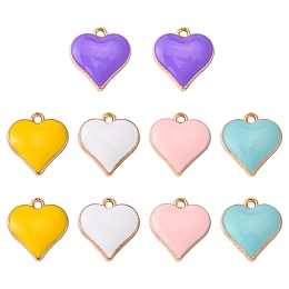 Honeyhandy 10Pcs 5 Colors Alloy Enamel Pendants, Light Gold, Heart, Mixed Color, 17x16x3mm, Hole: 1.6mm, 2pcs/color