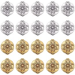 CHGCRAFT 48Pcs Tibetan Antique Silver Flat Round Spacer Coin Disc Circle Metal Flat Round Spacer Loose Beads for Jewelry Making