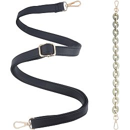 Arricraft 2 Strands Adjustable Leather & Acrylic Flat Chain Replacement Strap Set for Shoulder Bag, Purse, Handbag-Black & Olive