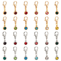 PandaHall Elite 24Pcs 2 Colors 303 Stainless Steel Rhinestone Pendant Decoration, Birthstone Charms, with Zinc Alloy Lobster Claw Clasps and Iron Open Jump Rings, Golden & Stainless Steel Color, 21mm, 12pcs/set, 1set/color