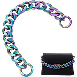 PandaHall Elite 0.8 Inch Rainbow Chain Strap, 11.8 Inch Alloy Bag Chain Decorative Purse Extender Flat Bag Strap Handle Short Strap Replacement Handles with Spring Gate Rings for DIY Women Bags Making