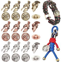 UNICRAFTALE 24Pcs 3 Colors Alloy Beads Buttons and Charms EDC Cord Lanyard Bracelet Keychain Beads Shield Buttons Spartan Helmet European for Hair Braiding Bracelet Jewelry Making