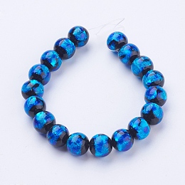 Honeyhandy Handmade Silver Foil Glass Lampwork Beads Strands, Round, Blue, 10~11mm, Hole: 2mm, about 18pcs/strand, 7.08 inch(18cm)