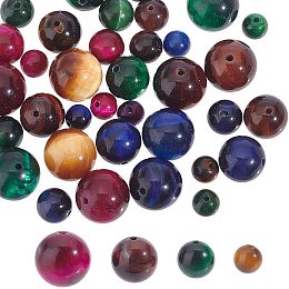 Arricraft 40 Pcs 4 Sizes Natural Tiger Eye Beads, 6mm/8mm/10mm12mm Natural Round Stone Beads Gemstone Loose Beads Spacer Beads Charms for DIY Crafts Bracelet Necklace Jewelry Making