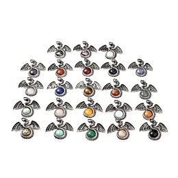 Honeyhandy Natural & Synthetic Mixed Gemstone Big Pendants, Dragon Charms, with Rack Plating Antique Silver Tone Alloy Findings, Cadmium Free & Lead Free, Mixed Dyed and Undyed, 49x56x12mm, Hole: 6~6.5mm