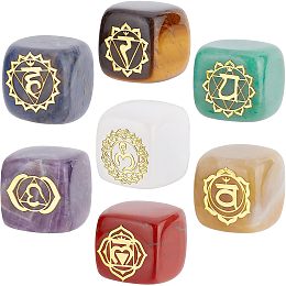 Beebeecraft 7Pcs 7 Colors Chakra Stones Natural Crystals Cube Square Gemstones Gold Plated Brass Chakra Pattern Slices for Window Home Living Room