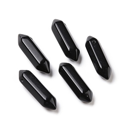 Honeyhandy Natural Obsidian Double Terminal Pointed Pendants, Faceted Bullet Charm, 30~35x8~9x8~9mm, Hole: 1.4mm