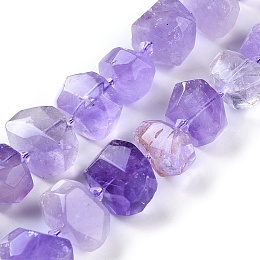 Honeyhandy Natural Amethyst Beads Strands, Faceted, Nuggets, 12~14x16~21.5x10~14mm, Hole: 0.7mm, about 24pcs/strand, 15.3 inch(39cm)