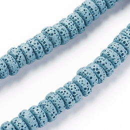 Honeyhandy Natural Lava Rock Beads Strands, Dyed, Flat Round/Disc, Sky Blue, 8~8.5x3~4mm, Hole: 2mm, about 62 pcs/Strand, 7.87 inch(20 cm)