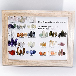 Honeyhandy Natural Gemstones Nuggets Collections, Photo Frame Display Decoration, for Earth Science Teaching, Box: 230x183x15mm, Gemstone: 7~12x5~15mm, 72pcs/box