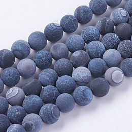 Honeyhandy Natural Weathered Agate Beads Strands, Dyed, Frosted, Round, Black, 8mm, Hole: 1mm, about 46pcs/strand, 14~15 inch