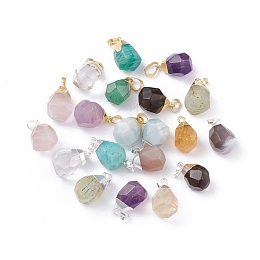 Honeyhandy Natural Gemstone Pendants, with Brass Bails, Faceted, Teardrop, 19~21x12~14x11~15mm, Hole: 5x3mm