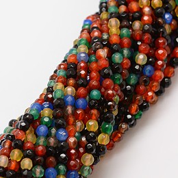 Honeyhandy Natural Agate Bead Strands, Dyed, Faceted, Round, Colorful, 4mm, Hole: 0.8mm, about 90~92pcs/strand, 14 inch