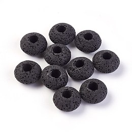 Honeyhandy Natural Lava Rock Beads, Dyed, Rondelle, Black, 15.5~16x9.7~10mm, Hole: 5~5.4mm