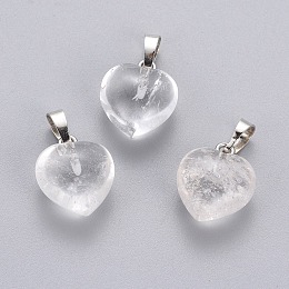 Honeyhandy Natural Quartz Crystal Pendants, with Platinum Tone Brass Findings, Heart, 18x15x10mm, Hole: 5x7mm