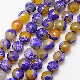 Honeyhandy Natural Fire Crackle Agate Bead Strands, Round, Grade A, Faceted, Dyed & Heated, Mauve, 10mm, Hole: 1mm, about 37pcs/strand, 15 inch