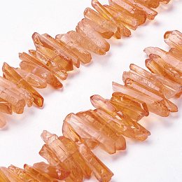 Honeyhandy Natural Quartz Crystal Points Beads Strands, Dyed, Nuggets, Coral, 15~30x4~8x4~7mm, Hole: 1mm, 8 inch