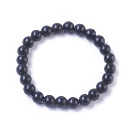 Honeyhandy Natural Black Stone Stretch Bracelets, Round, 2-1/4 inch(5.75cm)