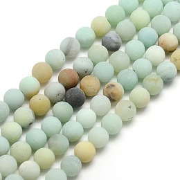 Honeyhandy Natural Frosted Flower Amazonite Round Bead Strands, 6mm, Hole: 1mm, about 58~63pcs/strand, 14.5~15 inch