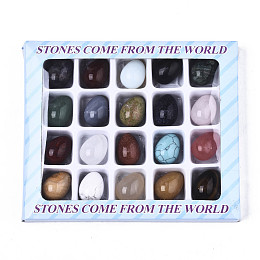 Honeyhandy Natural & Synthetic Mixed Gemstone Beads, No Hole/Undrilled, Mixed Dyed and Undyed, Easter Egg Stone, 23~24x17~18mm, Box: 15x12.6x1.8cm, about 20pcs/box