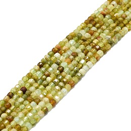 Honeyhandy Natural Green Garnet Beads Strands, Faceted, Cube, 2x2x2mm, Hole: 0.6mm, about 182pcs/strand, 15.16''~15.55''(38.5~39.5cm)