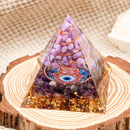 Honeyhandy Resin Orgonite Pyramid Home Display Decorations, with Natural Gemstone Chips, Orange, 50x50x50mm