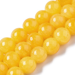 Honeyhandy Natural Dyed Yellow Jade Gemstone Bead Strands, Round, Gold, 6mm, Hole: 1mm, about 66pcs/strand, 15.7 inch