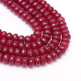 Honeyhandy Faceted Rondelle Dyed Natural White Jade Bead Strands, FireBrick, 6x4~5mm, Hole: 1mm, about 85pcs/strand, 14.5~14.9 inch(37~38cm)