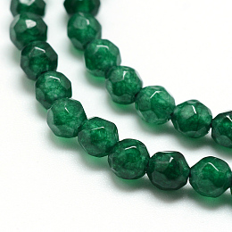 Honeyhandy Natural White Jade Bead Strands, Dyed, Faceted, Round, Dark Green, 4mm, Hole: 1mm, about 88~89pcs/strand, 14.37~14.57 inch(36.5~37cm)